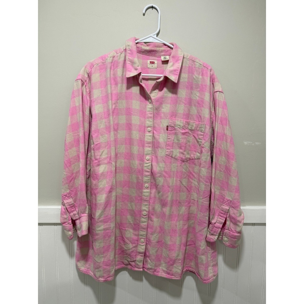 Levi's Flannel Plaid Shirt Button Down Pink Women Size 1X